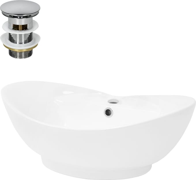 ML-Design Keramische wastafel in glanzend wit 59x20,5x39,5 cm, incl. afvoerset, Ovale opzetwastafel met overloop, Moderne wastafel, waskom, handwasbak, voor badkamer
