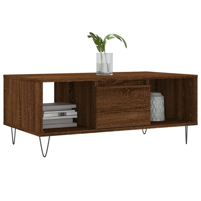 vidaXL - Salontafel - 90x50x36,5 - cm - bewerkt - hout - bruin - eikenkleur