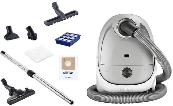 Nilfisk One Prime & Clean – Compacte stofzuiger met zak, 750 W motor, 3 L capaciteit, HEPA 13-filter en parketborstel