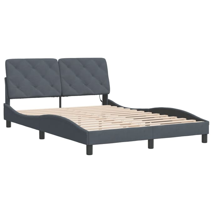 vidaXL - Bedframe - met - LED - zonder - matras - fluweel - donkergrijs - 120x200 - cm