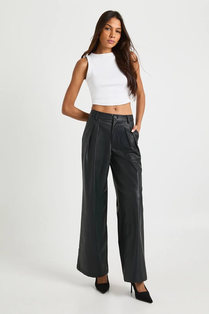 boohoo Dames Lange nepleren palazzo-broeken | Zwart | Maat: 44