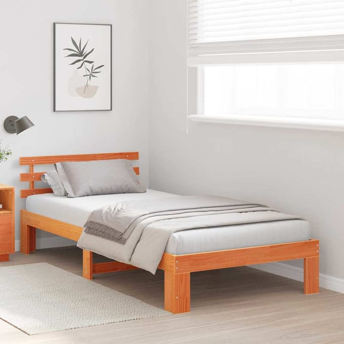 vidaXL - Bedframe - met - hoofdeinde - Wasbruin - 80 - x - 200 - cm - Massief - grenenhout