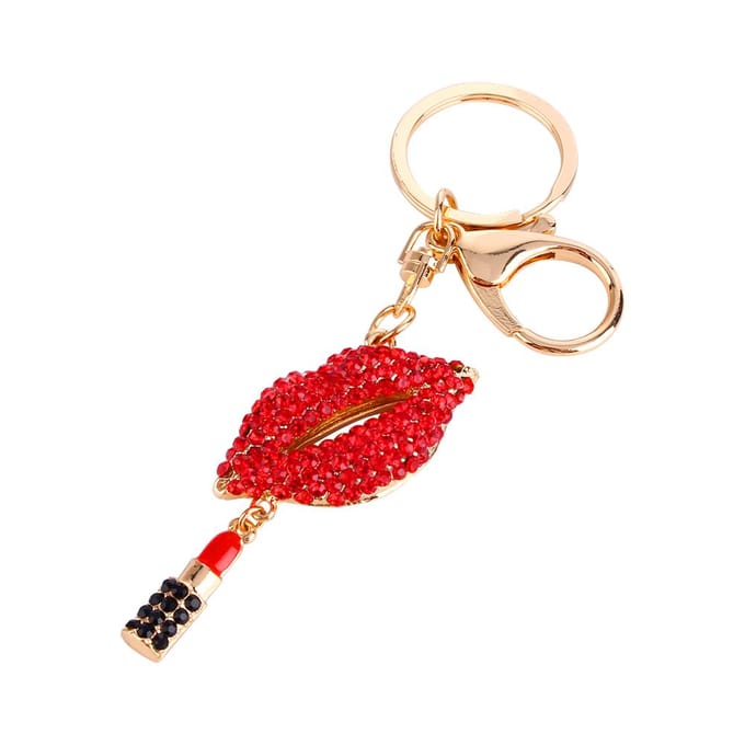 Sexy Lipsticking Lip-Key Chain RhinestOne Crystal purse  CharmDecoration beige