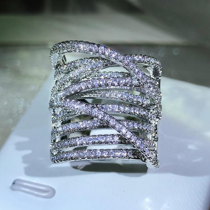 Micro Ingezet Diamanten Ring Overdreven Creatieve Brede Ring No. 9 gray