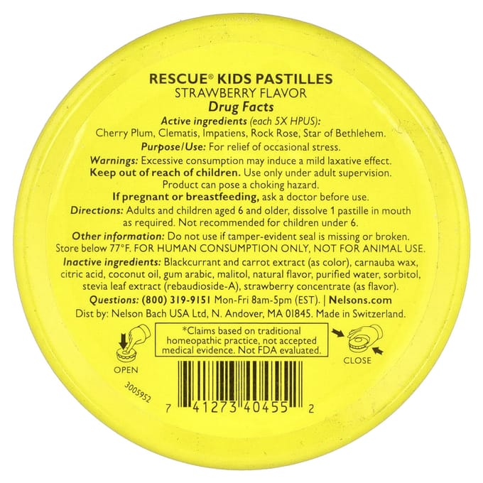 Bach, Rescue® Tabletten voor Kinderen, Stressverlichting, Aardbei, 35 Tabletten, 50 g (1,7 oz)