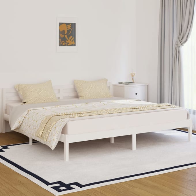 vidaXL - Bedframe - massief - grenenhout - wit - 200x200 - cm