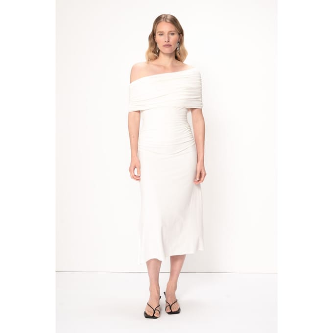 VIVEH Giada Ode Dress Coconut Milk Maat: 40 | Midi Jurken Outlet | Dames | Wit