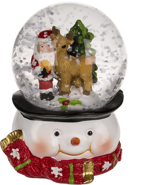 Sneeuwbol op hoed sneeuwman kerstman links met rendier