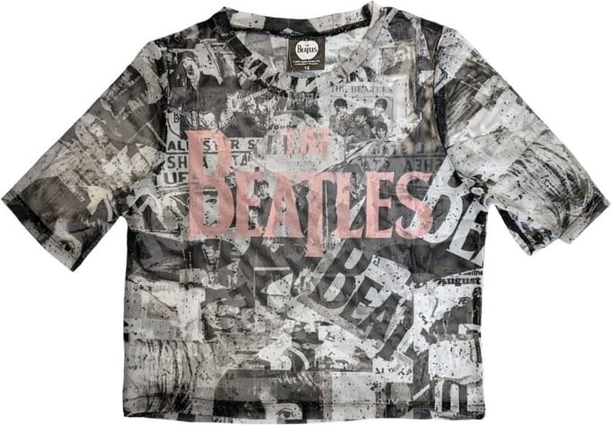 The Beatles - All Over Print & Drop T Logo Crop top - S - Zwart/Wit