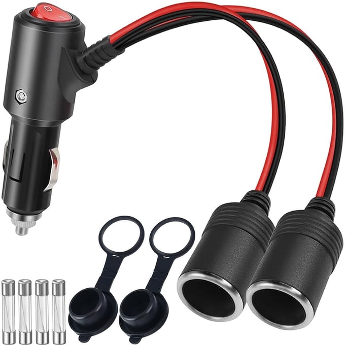 Allecto - Cigarette Lighter Splitter - 12V/24V Aansluiting - Met 15A Fuse - Aan/Uit Schakelaar - Voor Auto en Boot - Handige Accessoire - Compact o...