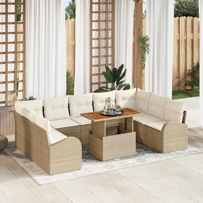 vidaXL - Tuinbank - Set - 10 - st - beige - en - crèmekleurig