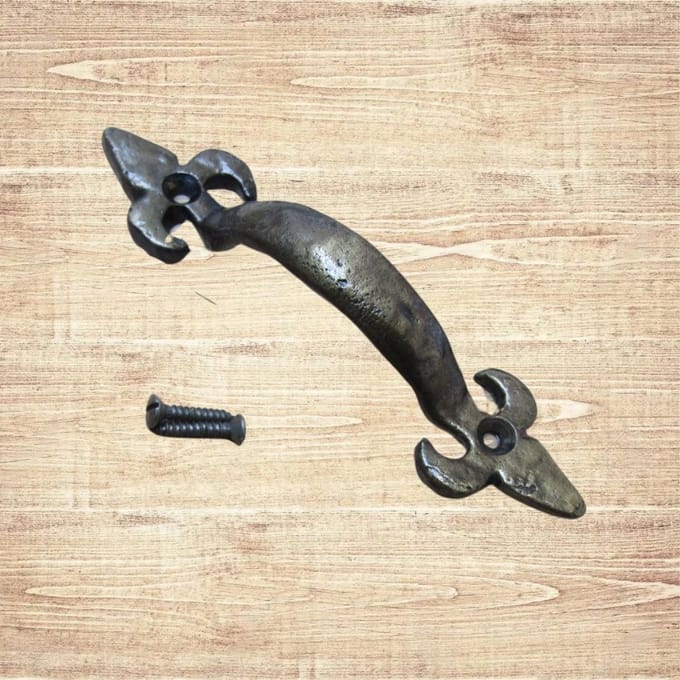 Fleur De Lys Cabinet Pull Handle Antique Brass 5"