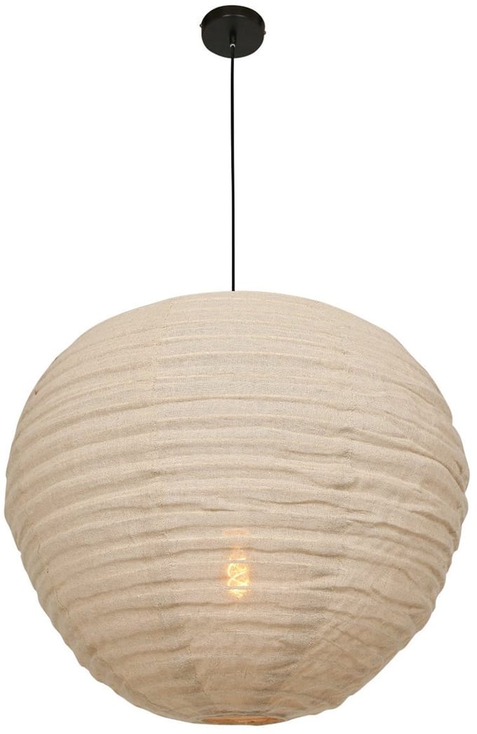 Hanglamp Bangalore 2136B - Metaal & Textiel, 70 cm - Scandinavisch Design - Anne Light - Beige/Zwart, In Hoogte Verstelbaar