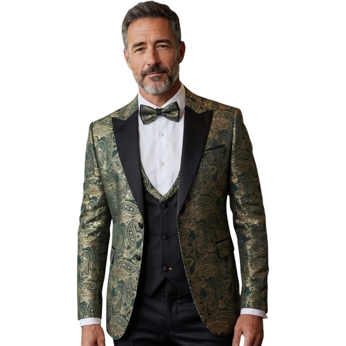 Heren groen 4-delig Paisley maatpak trouwpak - AK2