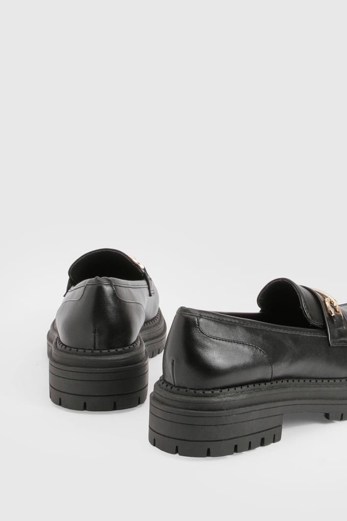 boohoo Dames Chunky Bar Trim Loafers | Black | Maat: 6
