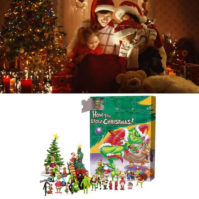 Adventskalender Figuren Schattige Cartoon Aftelkalender Blind Box voor Kinderen Cadeau Verzamelobject blue