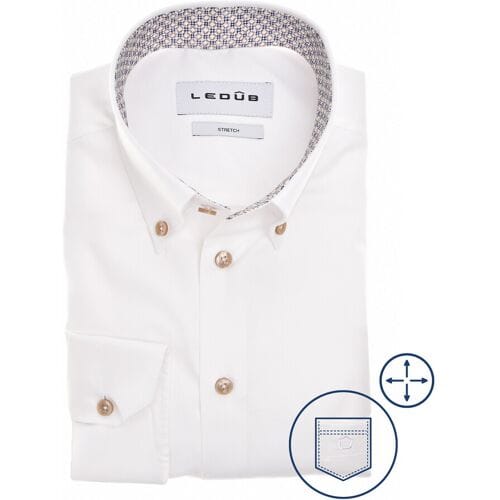 Ledûb Overhemd Uni Color Cotton Stretch Wit-Zand / male