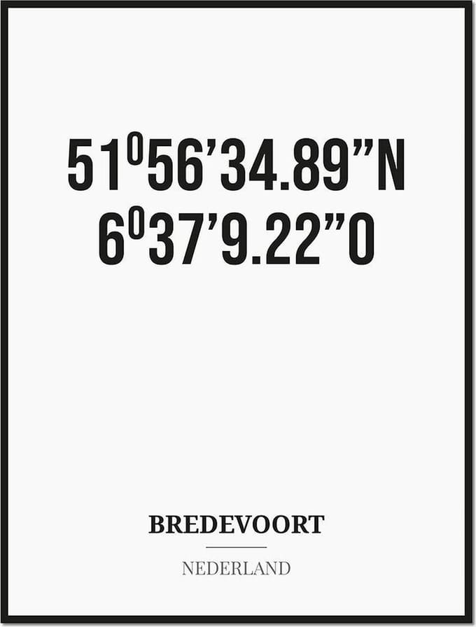 Poster/kaart BREDEVOORT met coördinaten