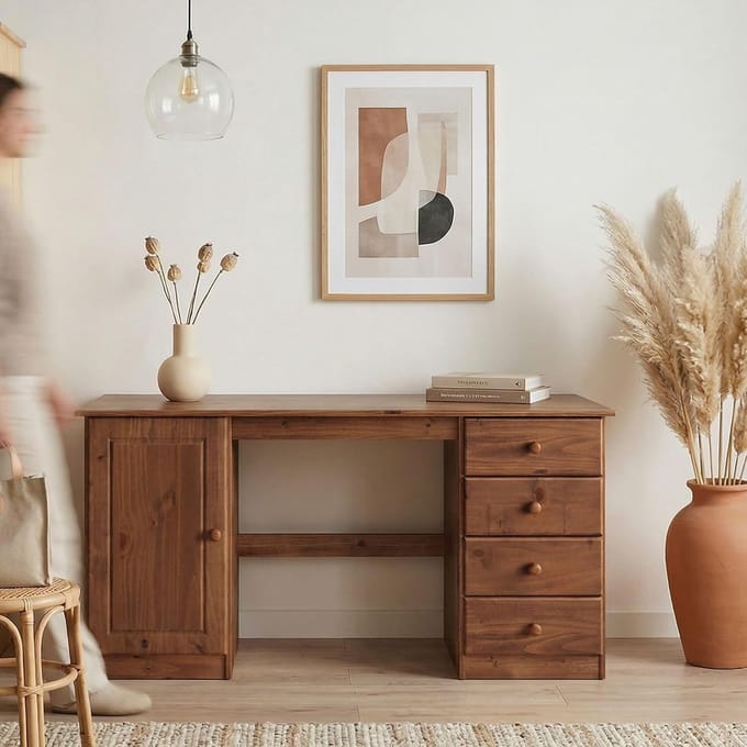 Bureau Manager - Werktafel Thuis - Efficiënt Werken - Massief Houten Frame - 145 x 73 cm - Kastanje Bruin