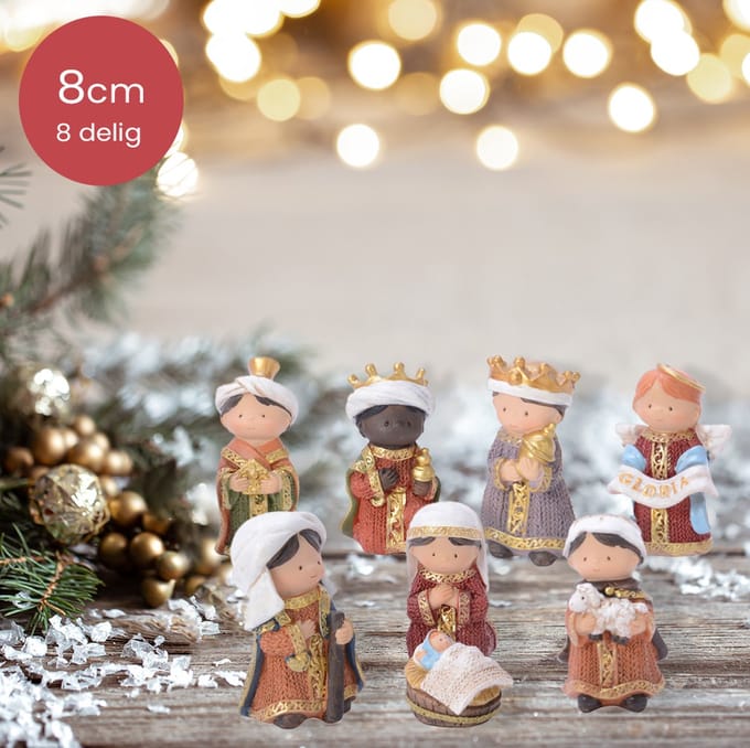 Kerststal figuren - 8 delig - 8cm hoog