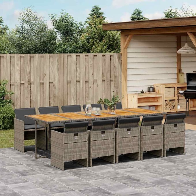 vidaXL - 11-delige - Tuinset - met - kussens - poly - rattan - grijs