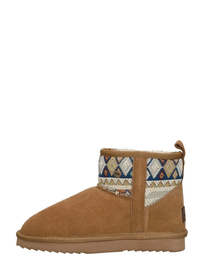 Warmbat Wallaby-Print Enkellaarsjes Plat - cognac - Maat 39