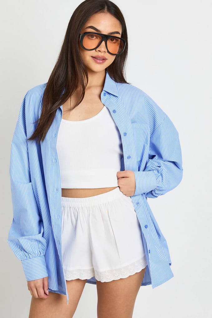 boohoo Dames Poplin Short Met Broderie Afwerking | Wit | Maat: 42