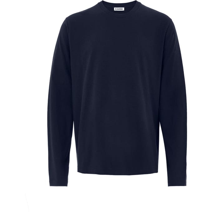 T-Shirt blauwe mouwen lang met borduurlogo Jil Sander