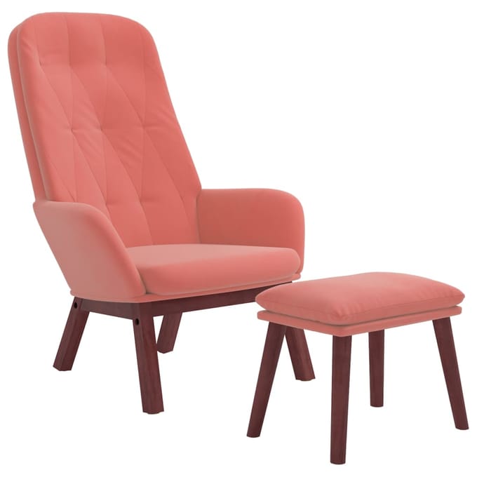 vidaXL - Relaxstoel - met - voetenbank - fluweel - roze