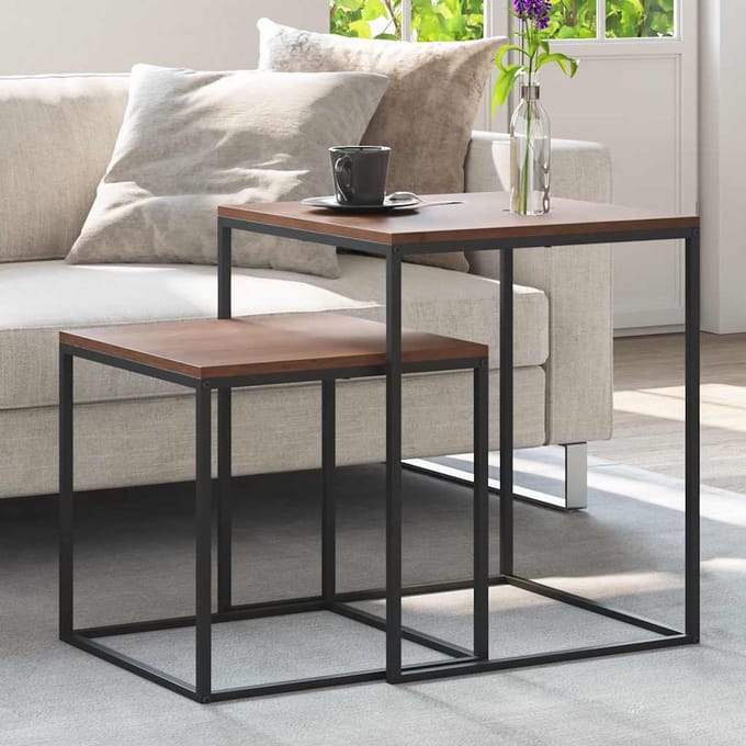 vidaXL - Salontafelset - 2 - st - bewerkt - hout - en - metaal