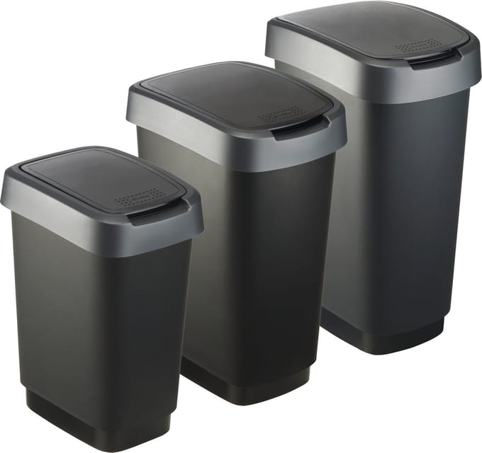 Rotho - Prullenbak set - Swingdeksel - Twist - 10 L, 25 L & 50 L - Zilver - Polypropyleen - Afvalbak - 3 stuks