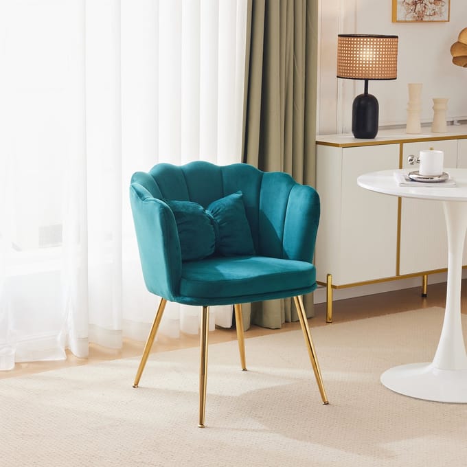 MODFU - Fauteuil - Bloemvormige Rugleuning - Verstelbare Voetdoppen - Modern - Woonkamer - Fluweel - Groen