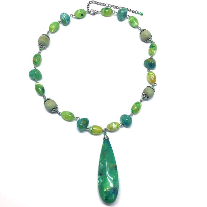Behave - Ketting dames groen - Kralenketting met hanger - 45 cm