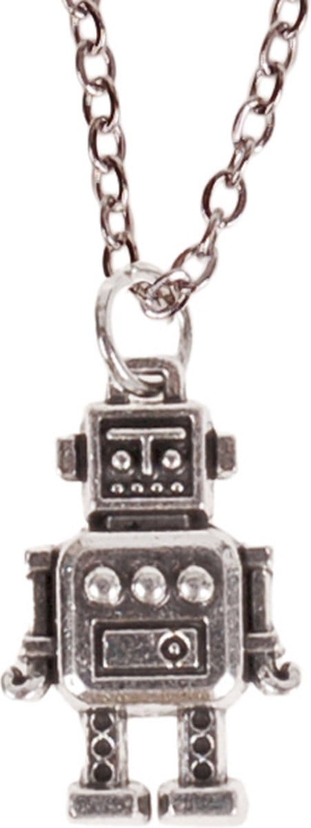 Ketting 55cm - Hangertje Robot zilverkleurig 2cm