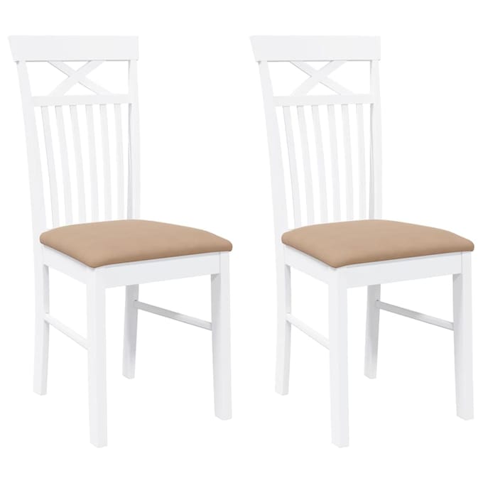 vidaXL Eetkamerstoelen met kussens 2 st massief hout rubber wit