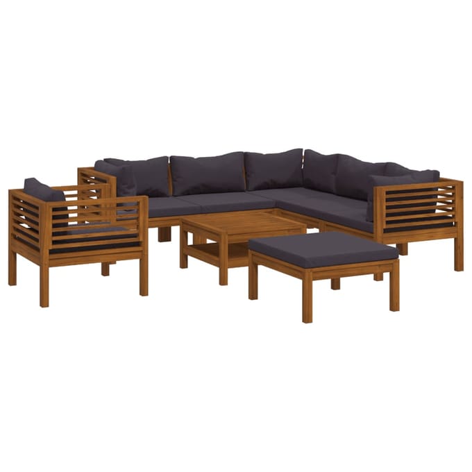 vidaXL - 8-delige - Loungeset - met - kussens - massief - acaciahout