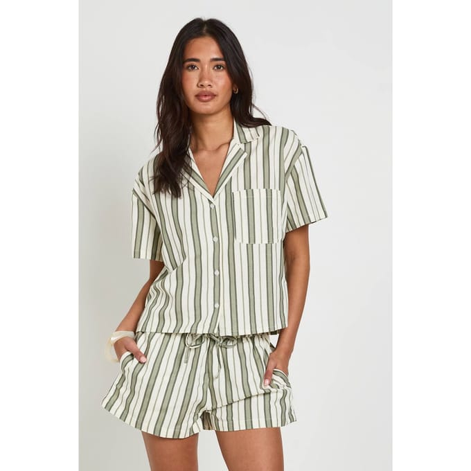boohoo Dames Premium Linnen Gestreepte Short | Verstandig | Maat: 34