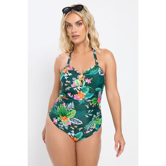 Yours Groen Badpak Met Tropische Print Size 48