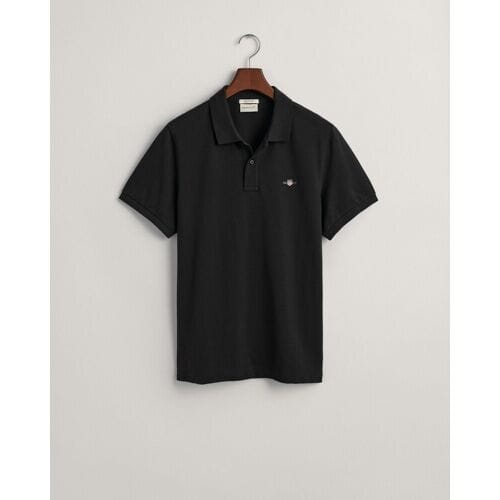 Gant Polo Fine Shield Short Sleeve Piqué Uni Zwart / male