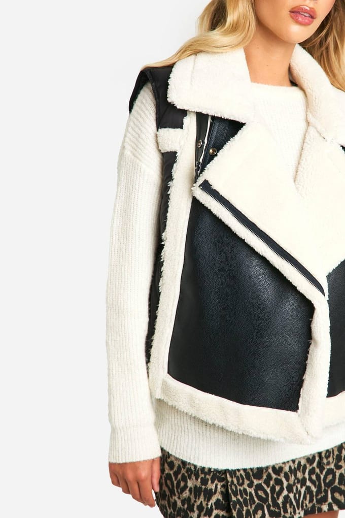 boohoo Dames Gepanelleerde Aviator Gilet | Black | Maat: 8