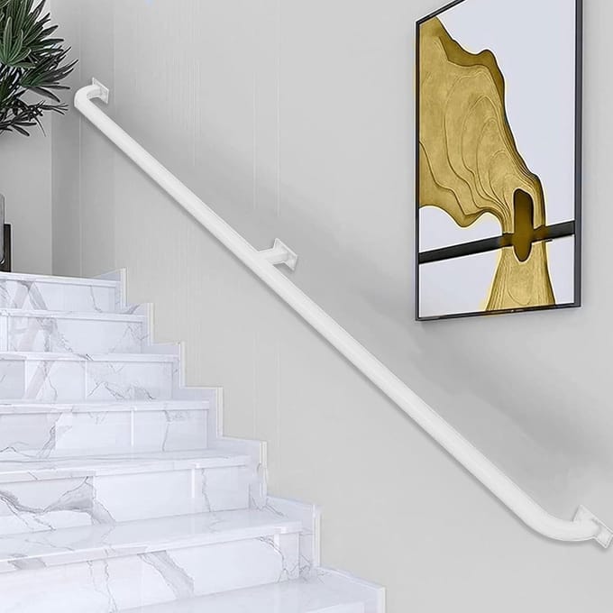 Witte Wand Trapleuning Smeedijzer - Diverse Lengtes Binnen en Buiten Trapsteun