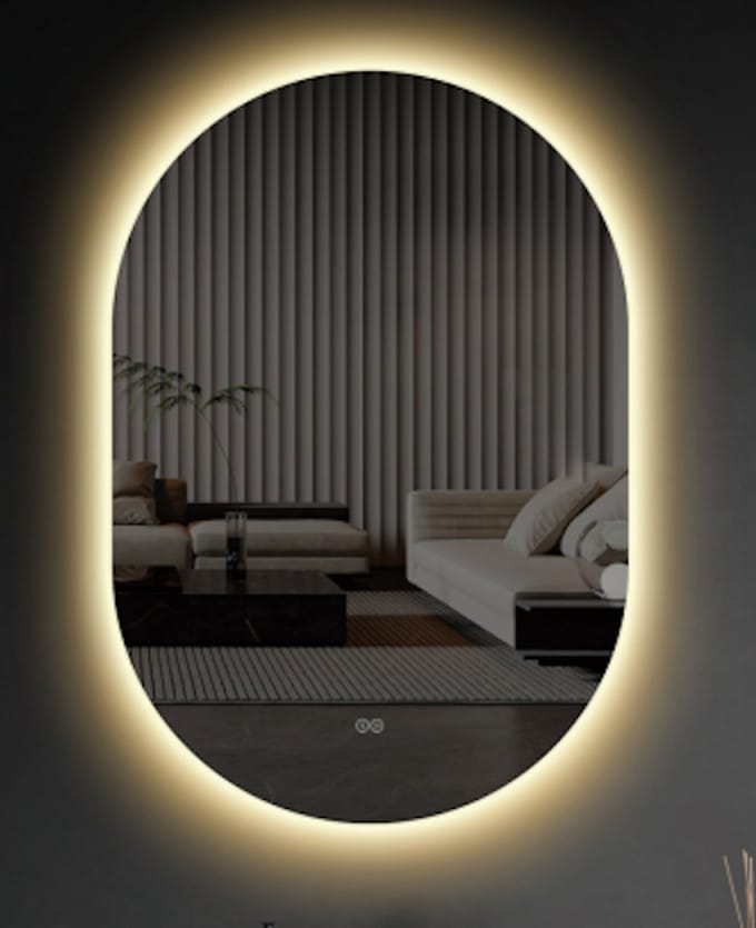 LINEA UNO - Isla 60 x 80 - Frameloos - Spiegel - Ovaal - LED-verlichting (dimbaar) - 301652