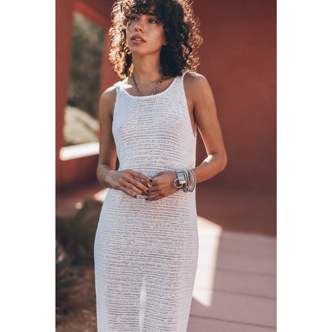 Mikuta The White Long Knitted Dress Ecru Größe: M | Maxikleider Outlet | Damen | Weiß