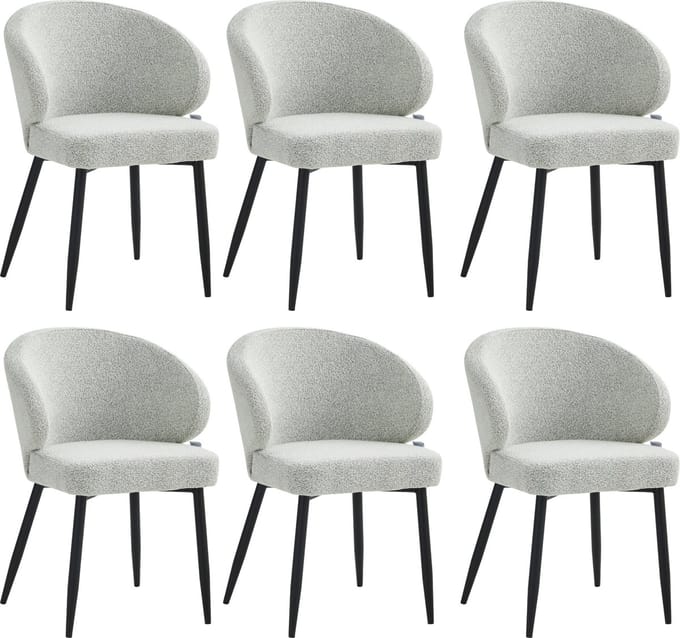 Colenis® - Ruby Eetkamerstoel - Set Van 6 – Ecru – Bouclé - Design
