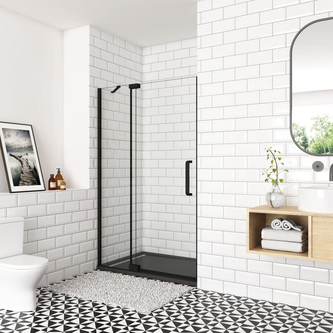 Doechedeur 80x195cm ,90° draaideur,NANO veiligheidsglas,zwart