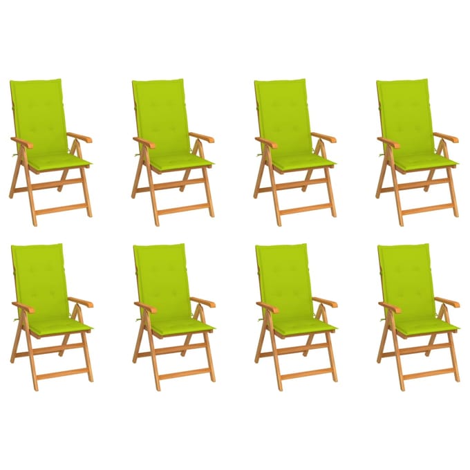 vidaXL - Verstelbare - klapstoelen - met - kussens, - 8 - stuks, - massief - teakhout