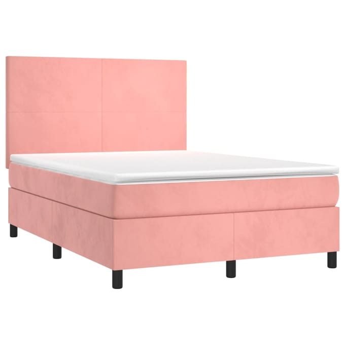 vidaXL - Boxspring - met - matras - en - LED - fluweel - roze - 140x190 - cm