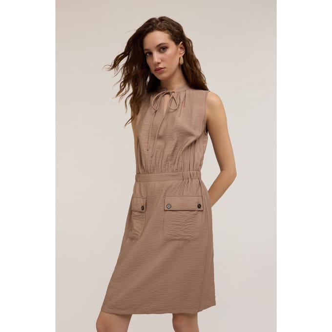Motivi Mini Dress With Satin Pockets Brown Maat: 32 | Mini Jurken Outlet | Dames | Bruin