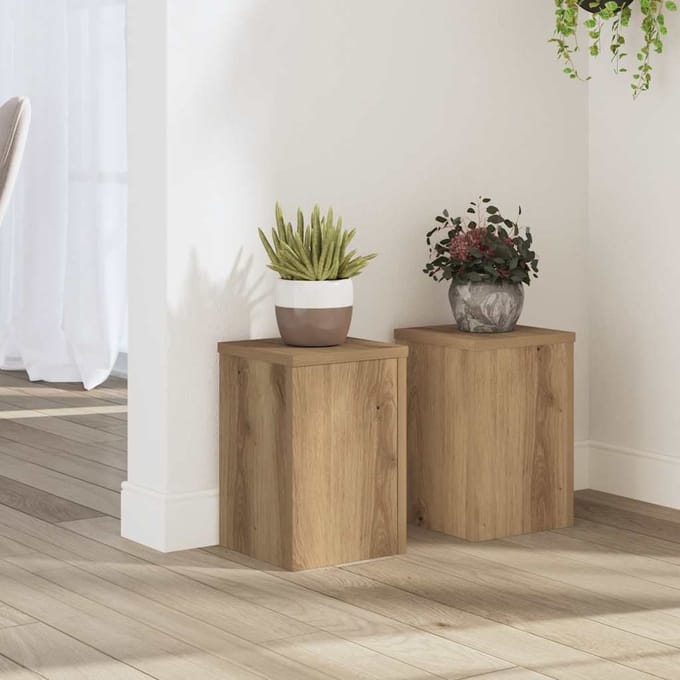 vidaXL - Plantenstandaards - 2 - st - 20x20x30 - cm - hout - artisanaal - eiken