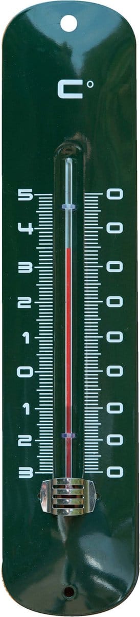 Thermometer - groen - metaal - 6.5 x 30 cm - buiten themometers